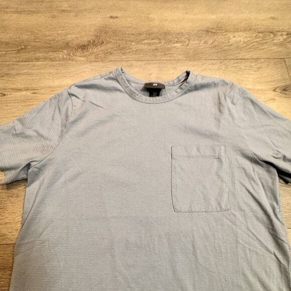 H&M TShirt Mens Size Medium M Gray Striped Crew‎ Neck Casual Basic Tee - Picture 2 of 5